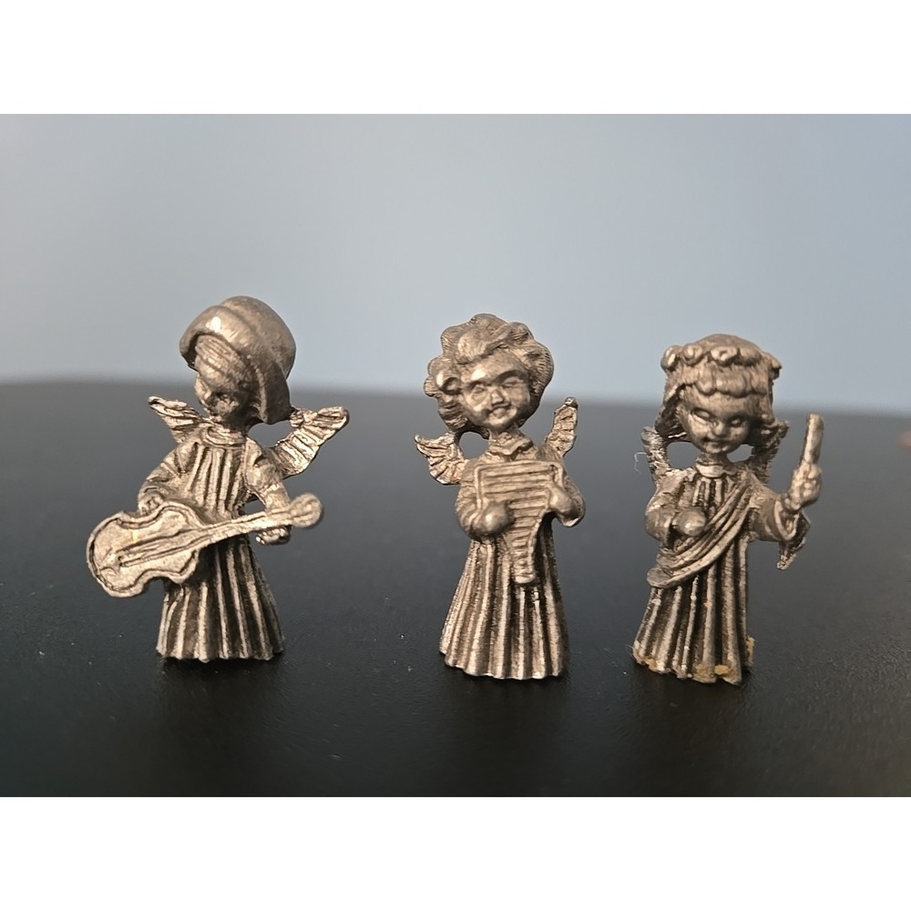 3 Vernon Pewter Christmas Angels Miniature Figurines Musical Instruments